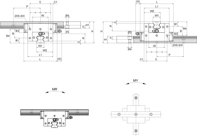 PMI MSH Series Cross Linear Guideway MSH_LS drawing