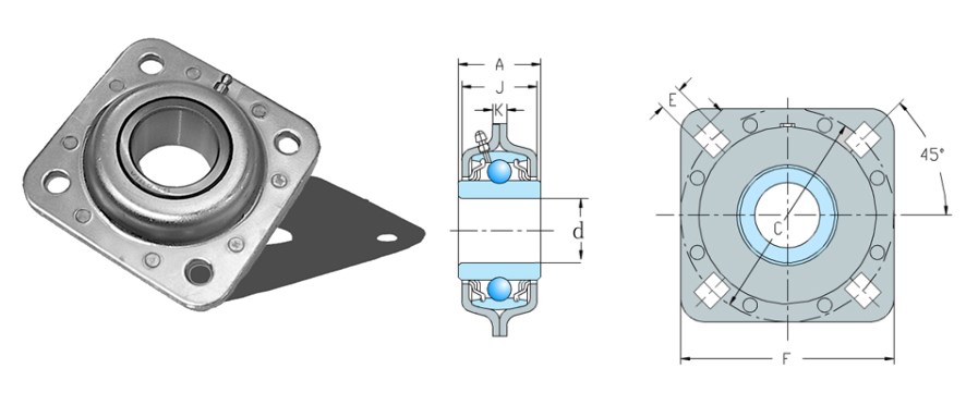 drawing of Flanged disc units round bore Agricultural Bearings