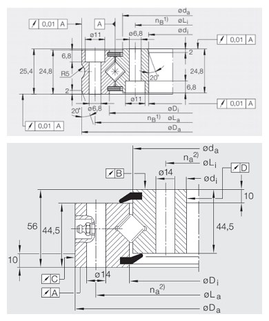 Drawing of XSU Crossed Roller Bearings